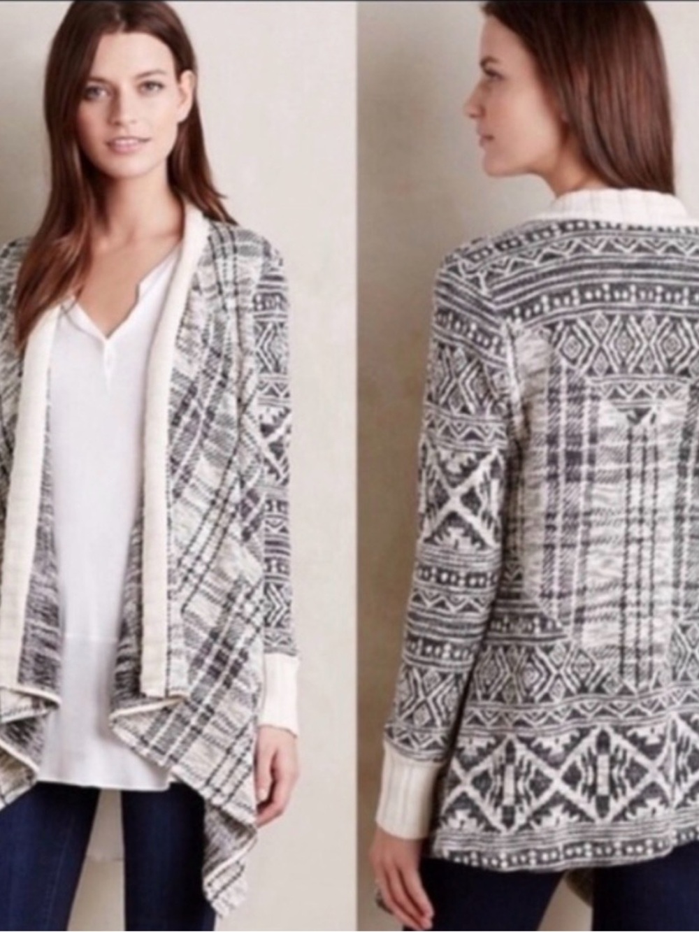Anthropologie Printed Waterfall Cotton Cardigan